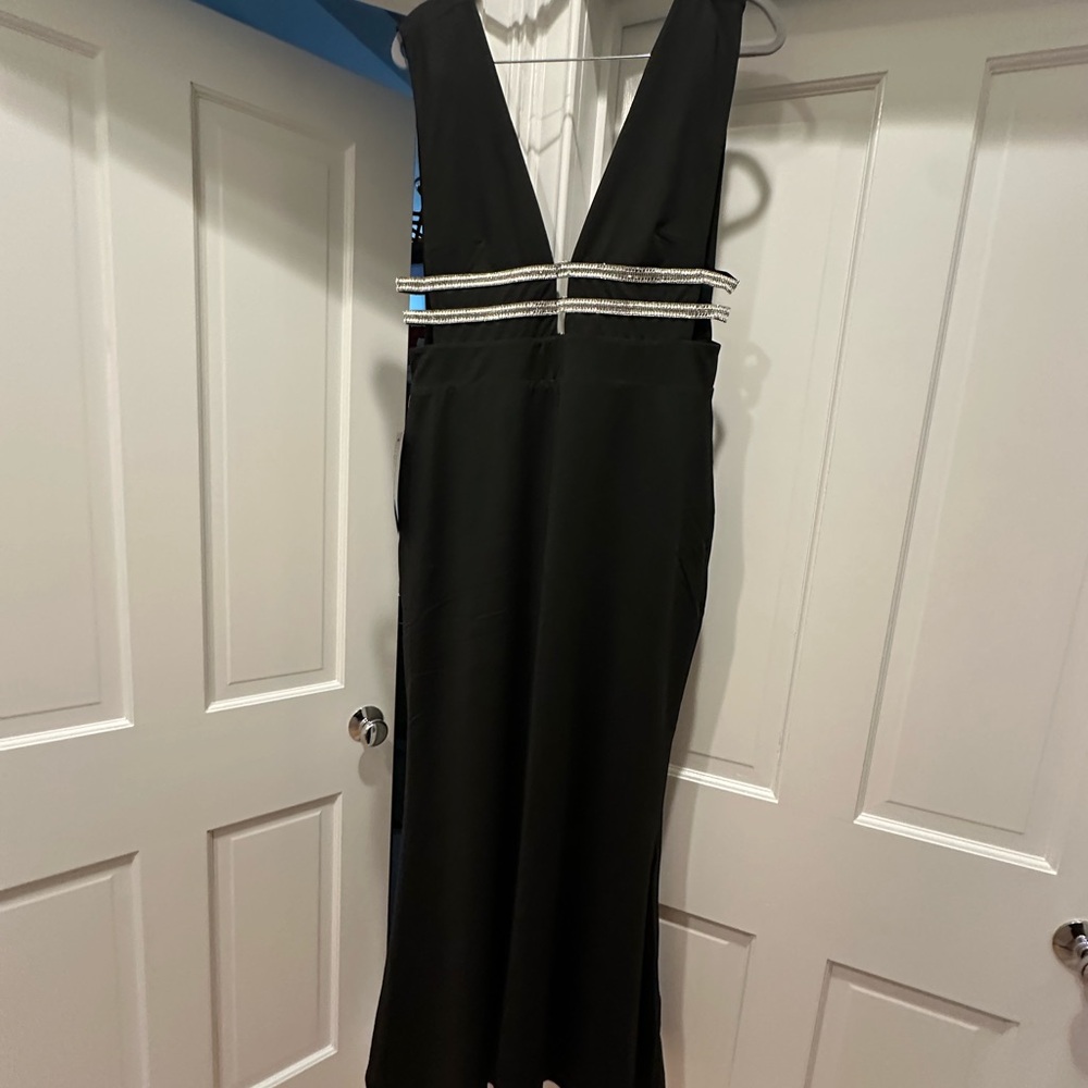 NWT bebe Black Backless Dress with Silver Accents